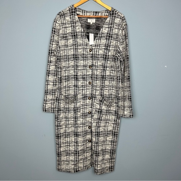 Lou & Grey plaid long sleeve v neck sweater midi dress front pockets size L NWT - Picture 2 of 12